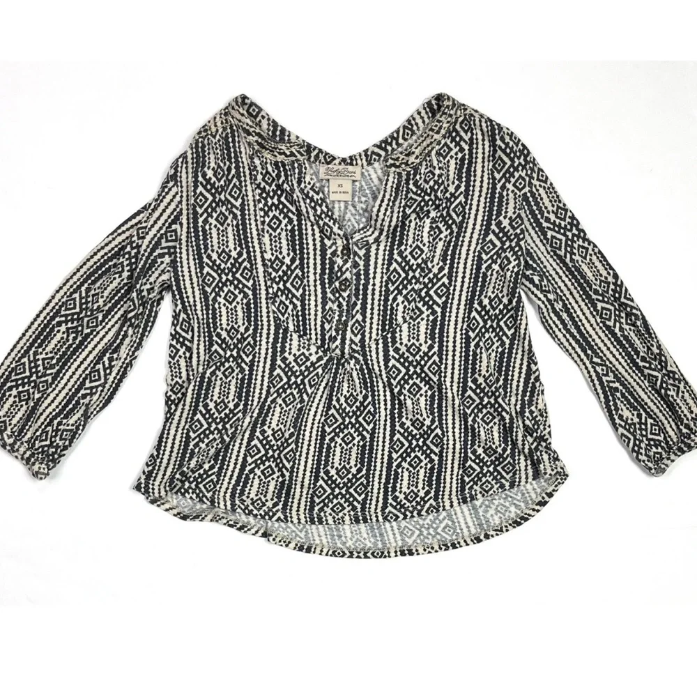 Lucky Brand Top Womens XS Live In Love Boho Geometric Long Sleeve Blouse - Picture 1 of 8